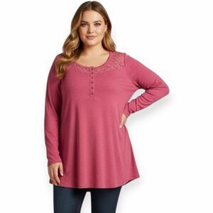 TORRID Women’s Burgundy Long Sleeve Lace Yoke Henley Top Size 0